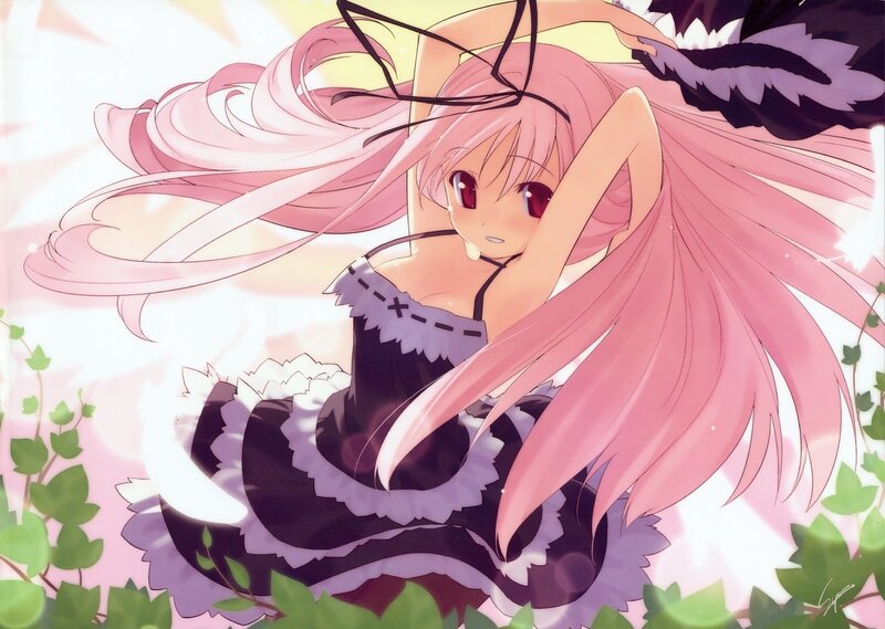 pink-haired anime girl in dress