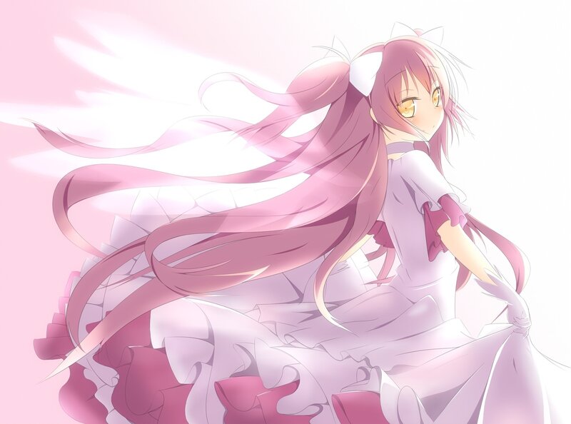 pink-haired anime girl in dress