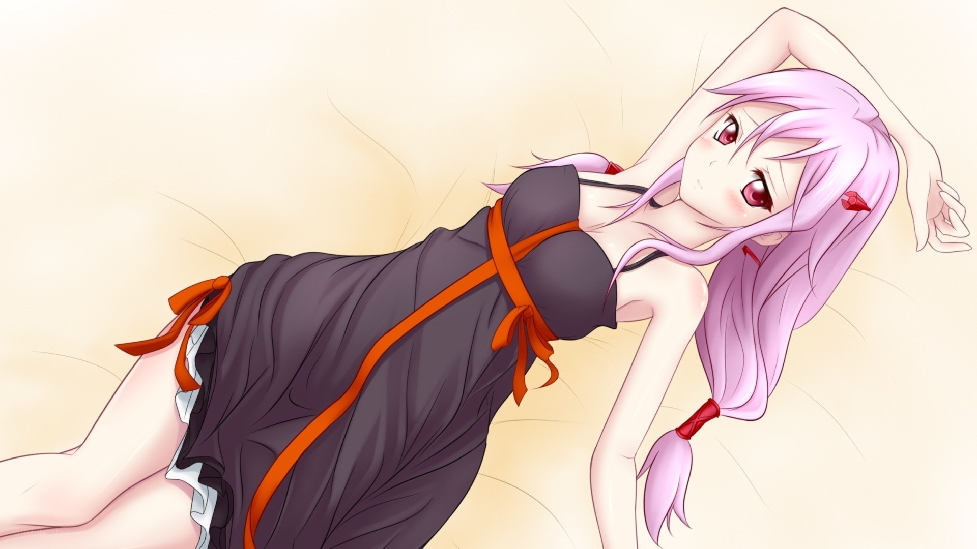 pink-haired anime girl in dress