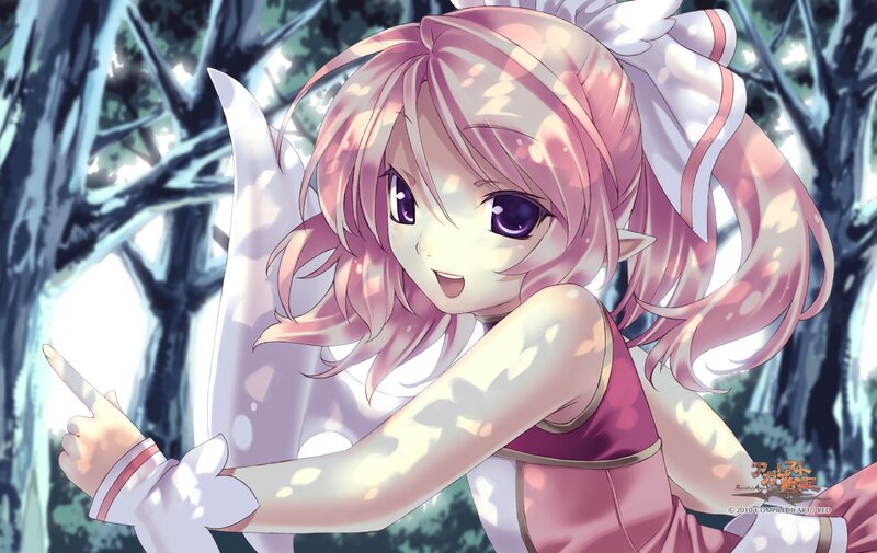 pink-haired anime girl in forest