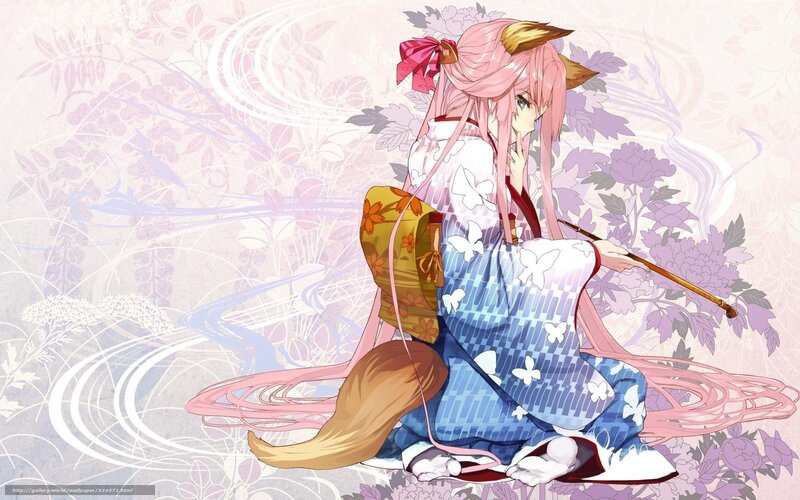 pink-haired anime girl in kimono