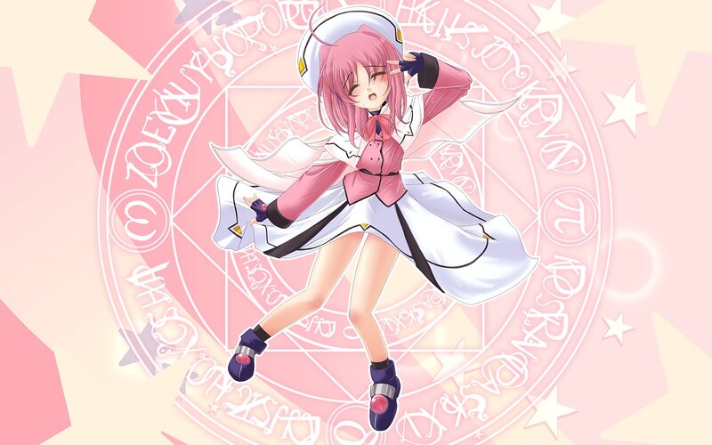 pink-haired anime girl in magical pose