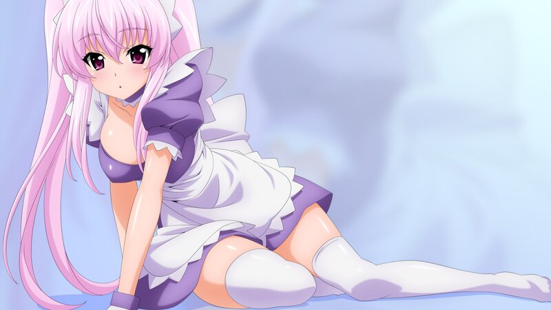 pink-haired anime girl in maid outfit
