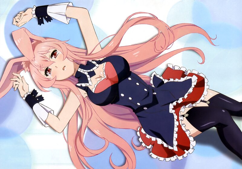 pink-haired anime girl in maid outfit