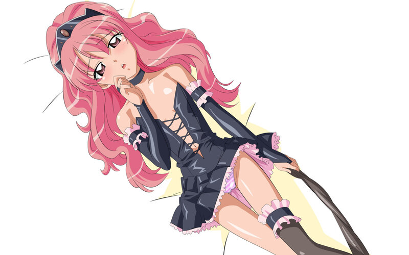 pink-haired anime girl in maid outfit
