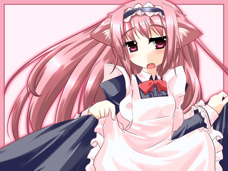 pink-haired anime girl in maid outfit