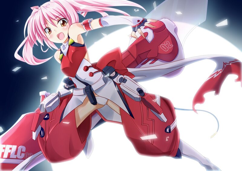 pink-haired anime girl in red suit