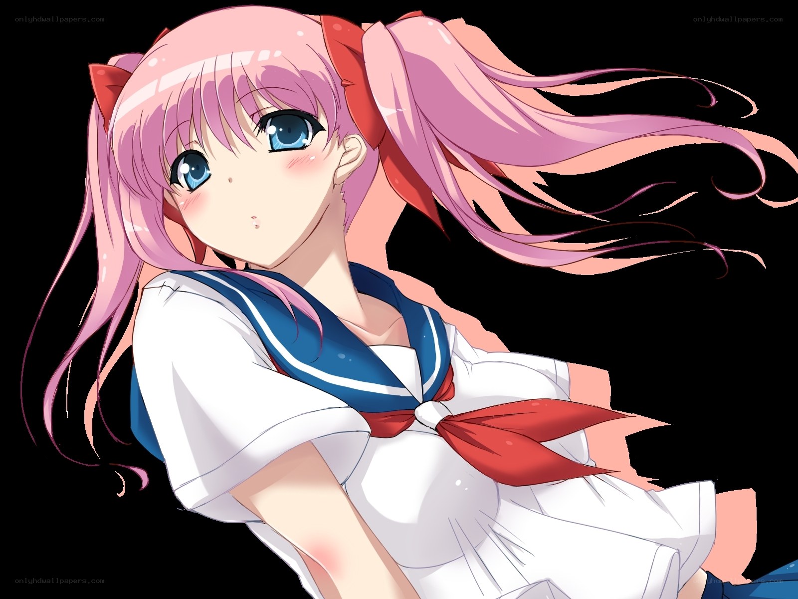 pink-haired anime girl in sailor uniform