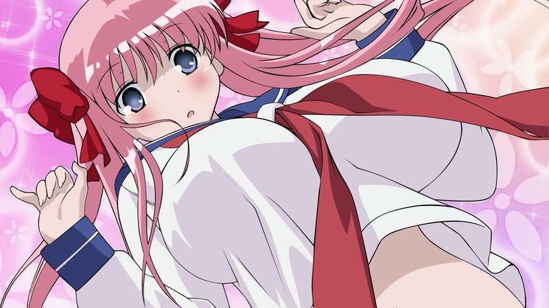 pink-haired anime girl in school uniform