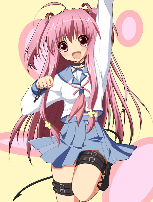pink-haired anime girl in school uniform