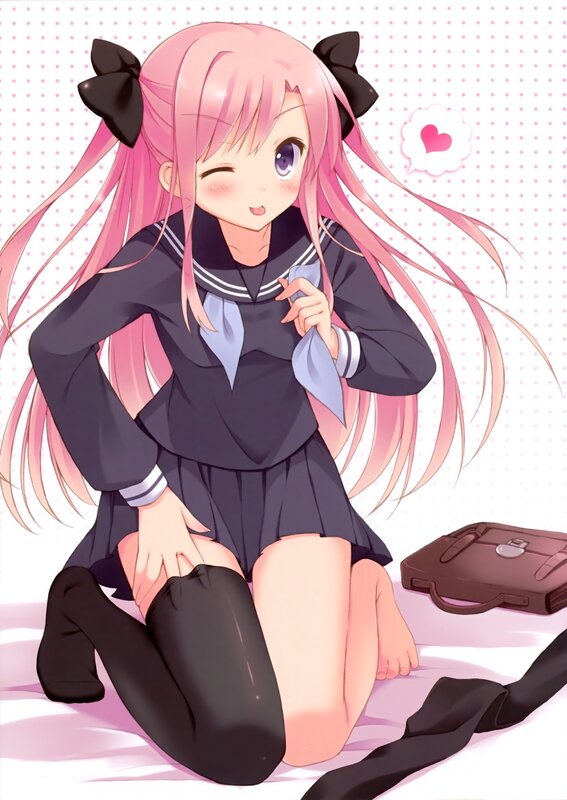 pink-haired anime girl in school uniform