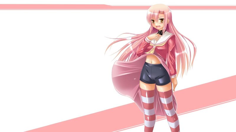 pink-haired anime girl in school uniform