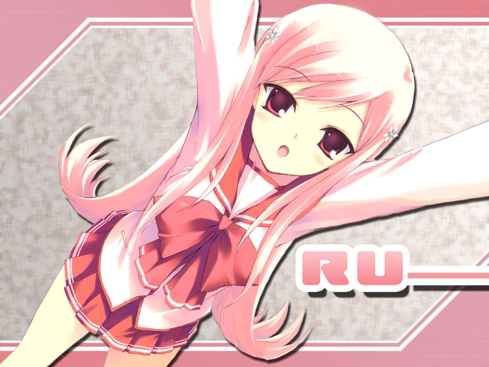 pink-haired anime girl in school uniform