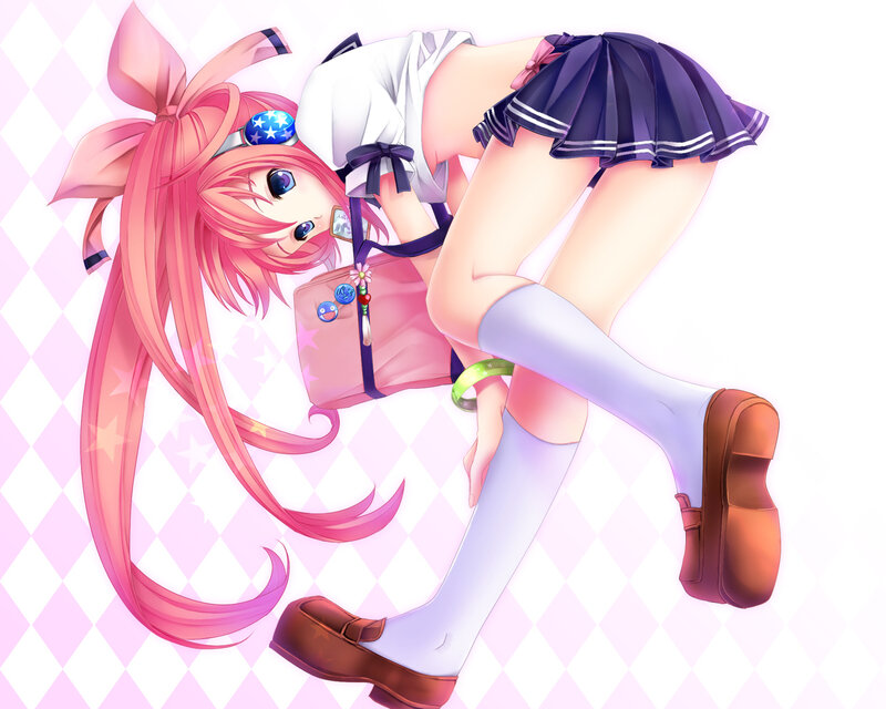 pink-haired anime girl in school uniform