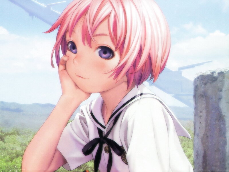 pink-haired anime girl in school uniform