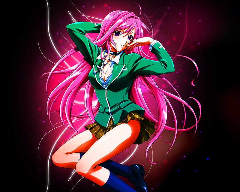 pink-haired anime girl in school uniform