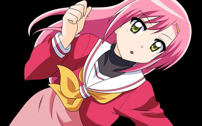 pink-haired anime girl in school uniform