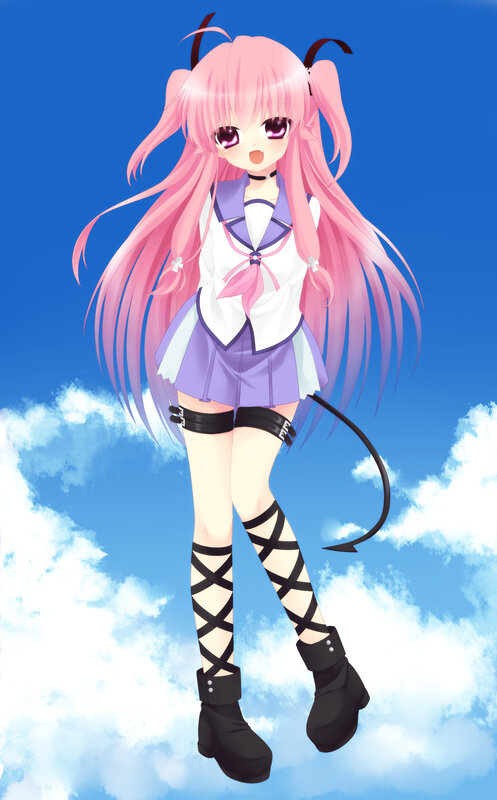 pink-haired anime girl in sky