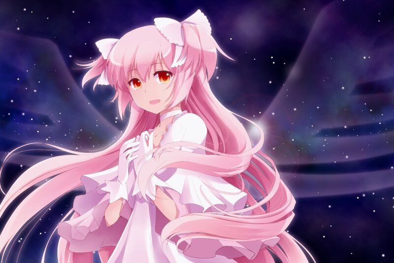 pink-haired anime girl in space