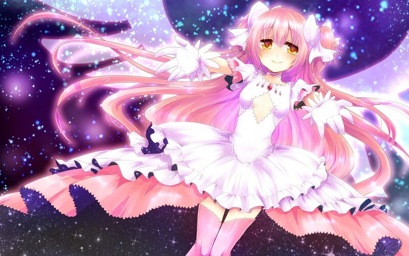 pink-haired anime girl in space