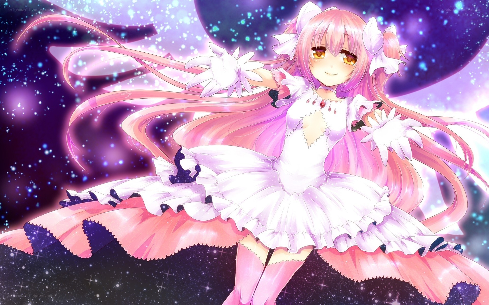 pink-haired anime girl in space