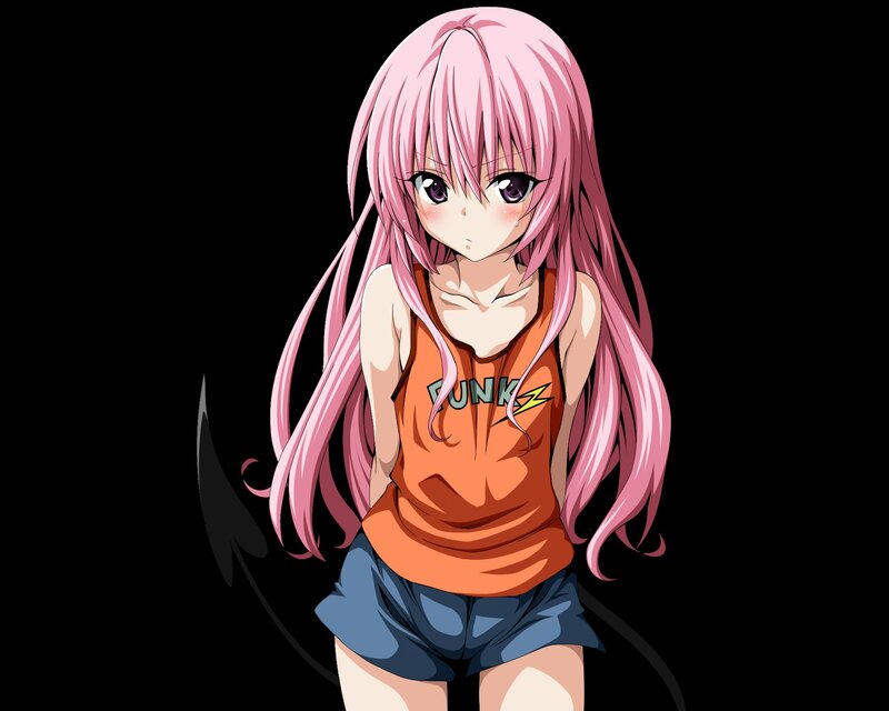 pink-haired anime girl in tank top