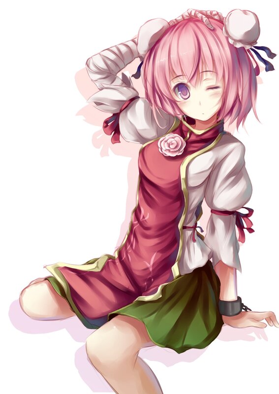 pink-haired anime girl in traditional dress