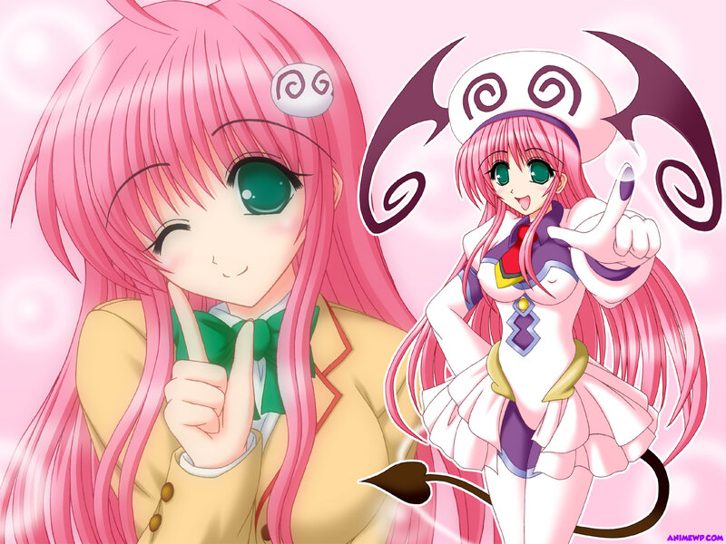 Pink-haired anime girl in two outfits
