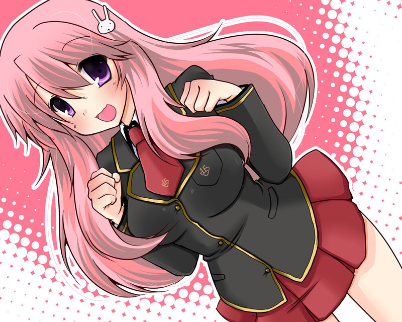 pink-haired anime girl in uniform