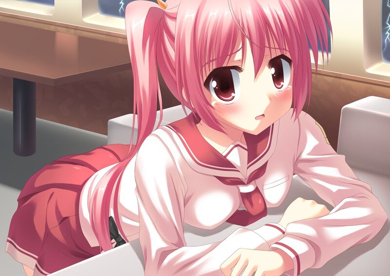 pink-haired anime girl in uniform