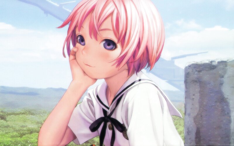 pink-haired anime girl in uniform