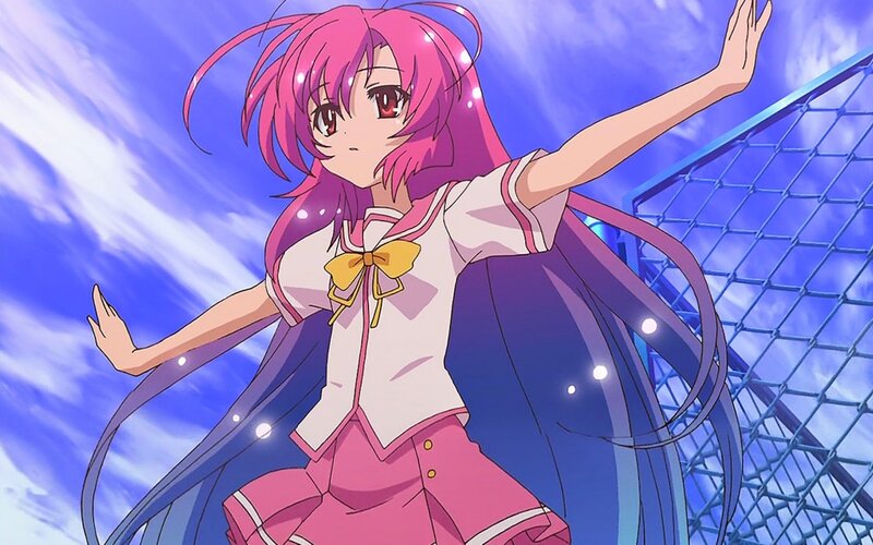 pink-haired anime girl in uniform