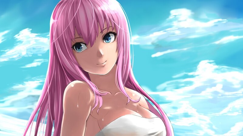pink-haired anime girl in water