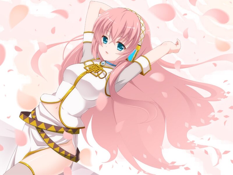 pink-haired anime girl in white dress