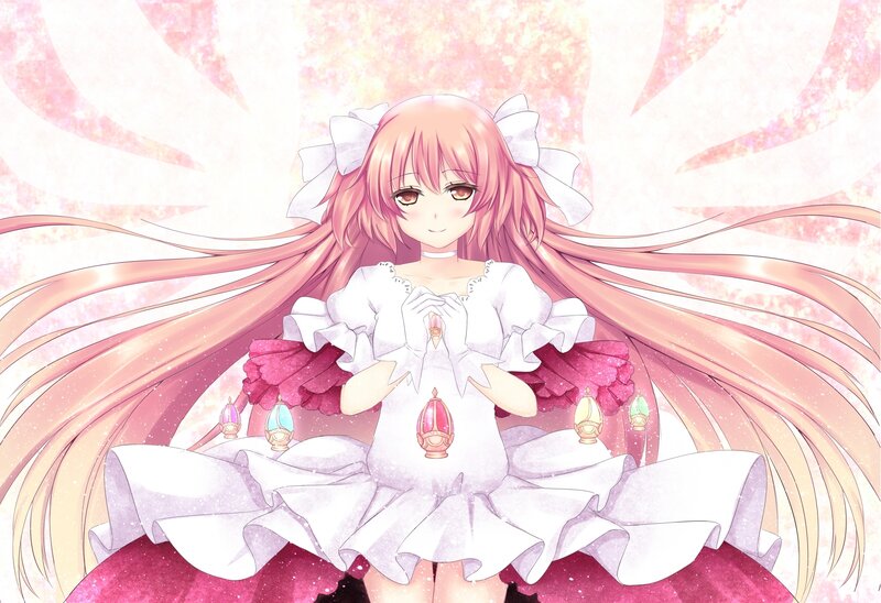 pink-haired anime girl in white dress
