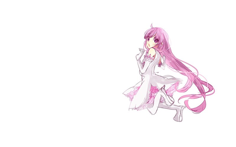 pink-haired anime girl in white dress