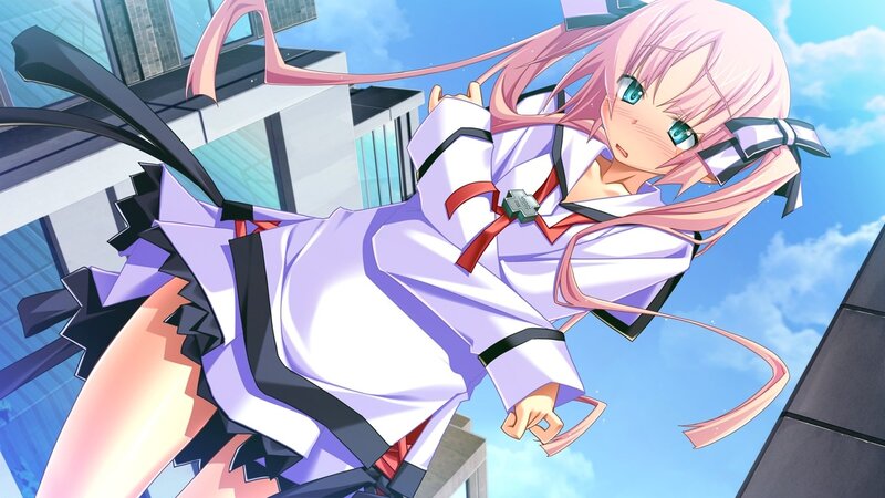 pink-haired anime girl in white uniform