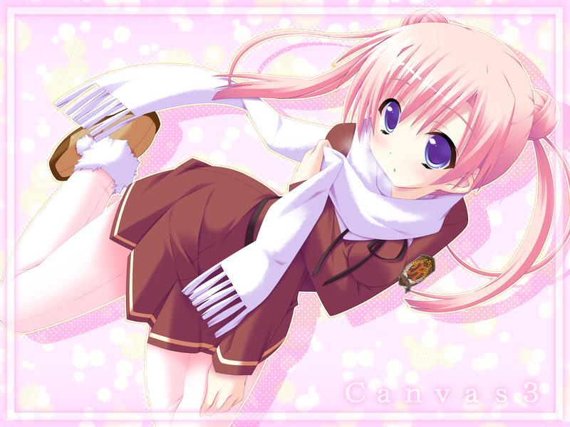 pink-haired anime girl in winter clothes