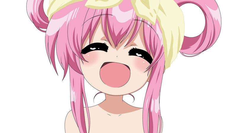 pink-haired anime girl laughing