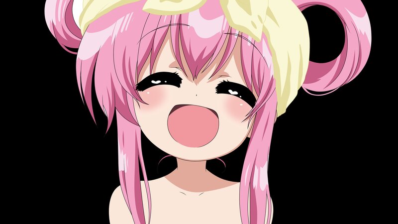 pink-haired anime girl laughing