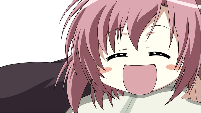 pink-haired anime girl laughing