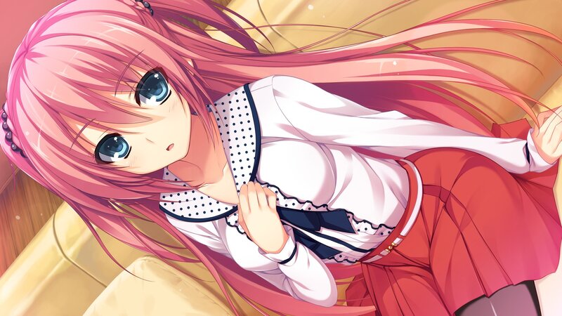 pink-haired anime girl lying down