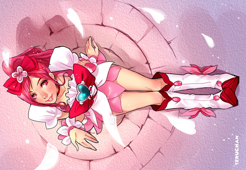 Pink-haired anime girl lying down