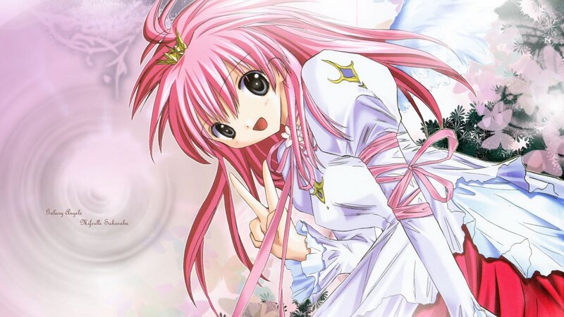 Pink-haired anime girl making peace sign