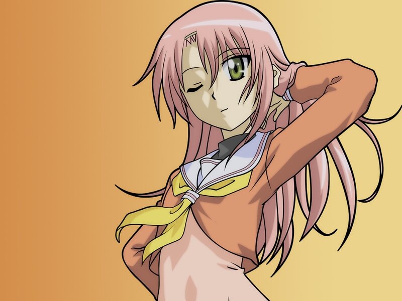 Pink-haired Anime Girl — Orange, Calm, School Uniform, Green Eyes