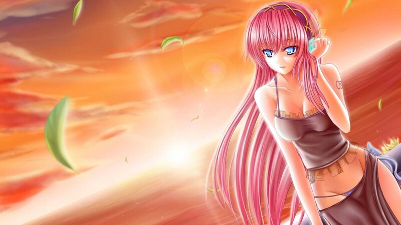 Pink-haired Anime Girl — Orange, Dramatic, Sunset