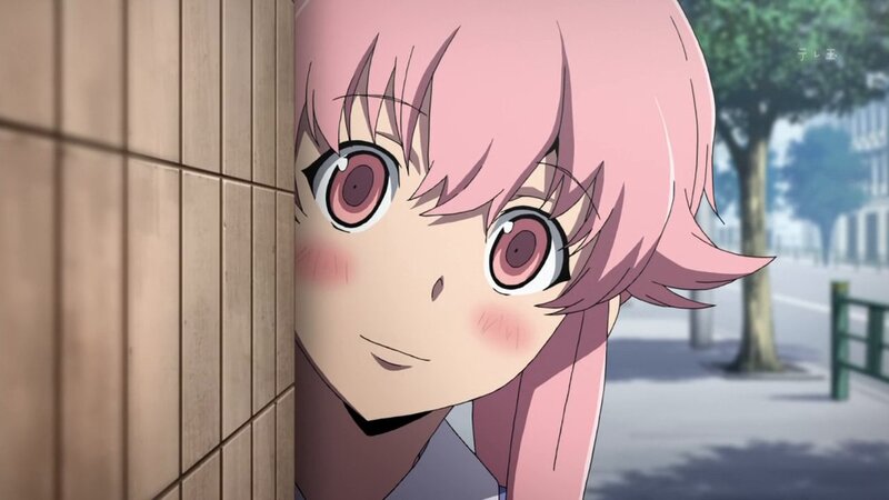 pink-haired anime girl peeking