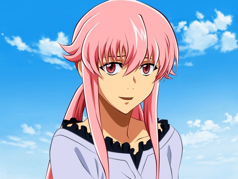 Pink-haired Anime Girl — Pink, Calm, Afternoon, Blue Sky