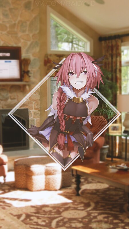 Pink-haired Anime Girl — Pink, Calm, Afternoon, Fireplace