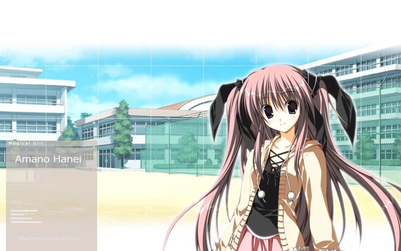Pink-haired Anime Girl — Pink, Calm, Afternoon, School Building